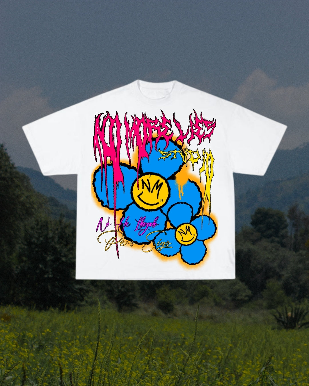 NO HEMOS LLEGADO PERO SEGUIMOS" OVERSIZE WHITE TEE